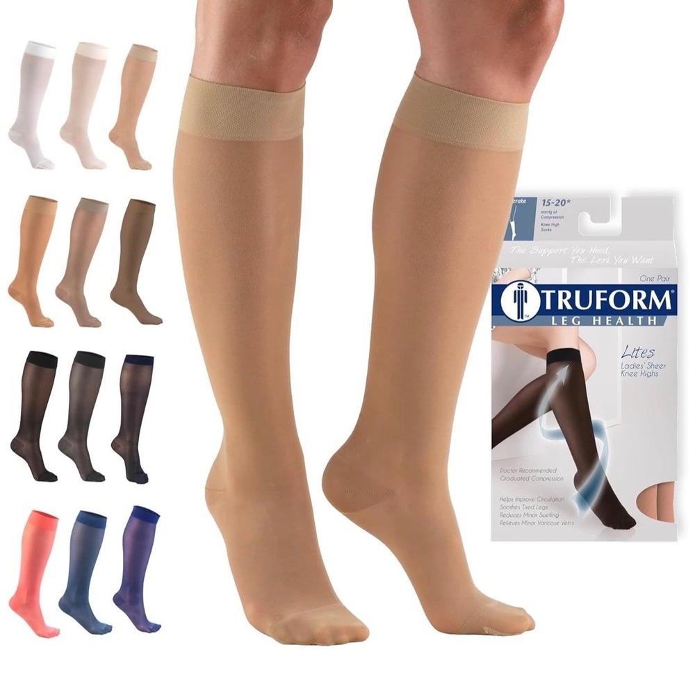 Truform Lites 15-20 mmHg Sheer Compression Stockings Beige 3XL Knee High 1773